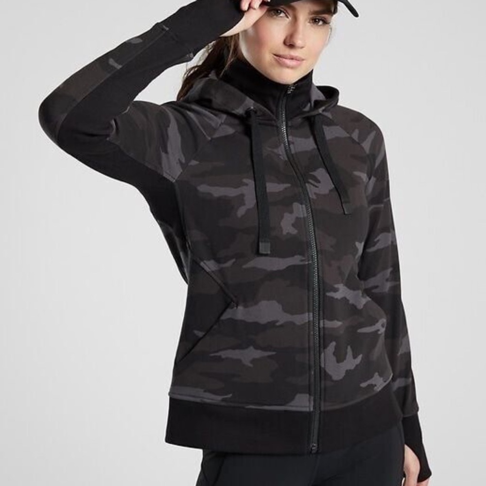 Athleta Triumph Black Camo Hoodie Full Zip Jacket Ladies Large